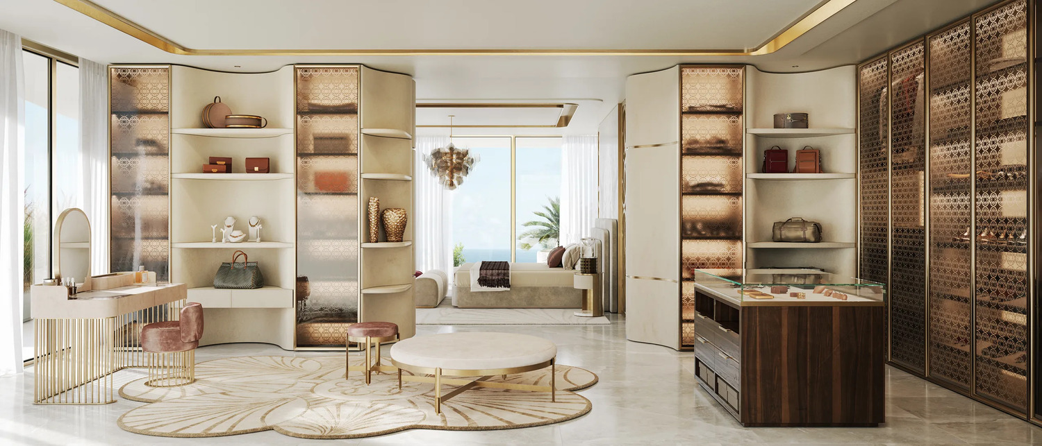 Cozy guest bedroom space inside Elie Saab Waterfront Al Reem Island displaying sophisticated minimalist luxury real estate design.