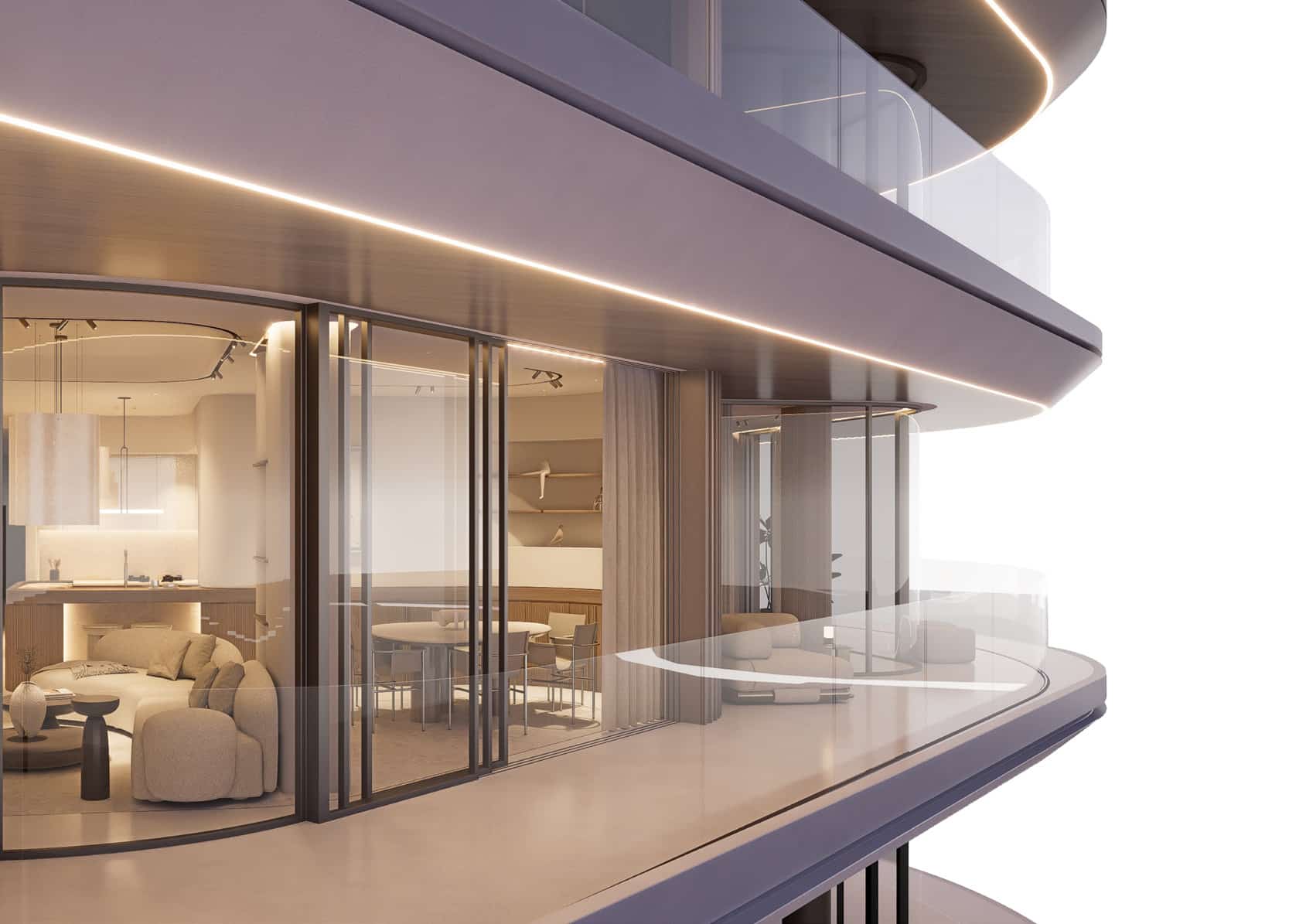 Flow25 Al Reem Island premium residential building with sculpted architecture, spacious balconies, and elegant podium overlooking the waterfront.