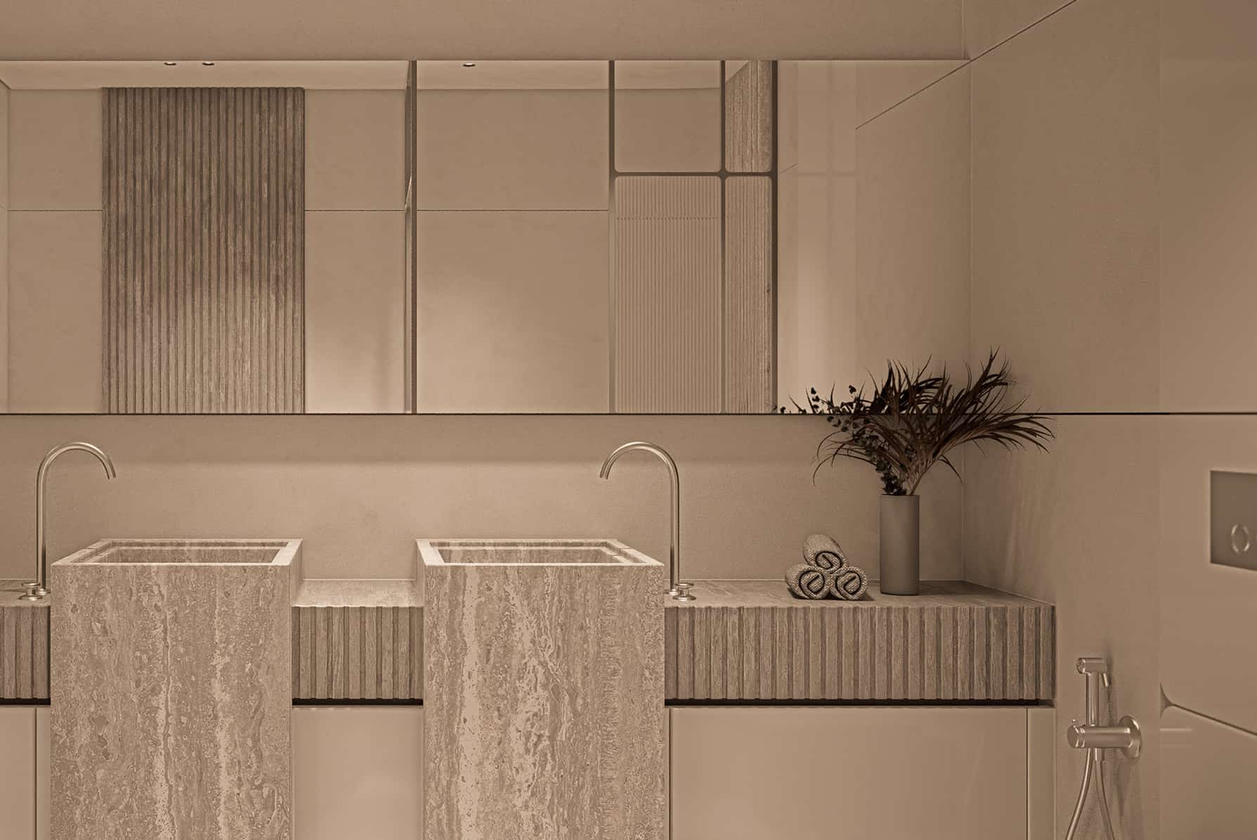 Premium bathroom interior at Flow25 Al Reem Island featuring contemporary fixtures, refined finishes, and spa-inspired residential comfort.