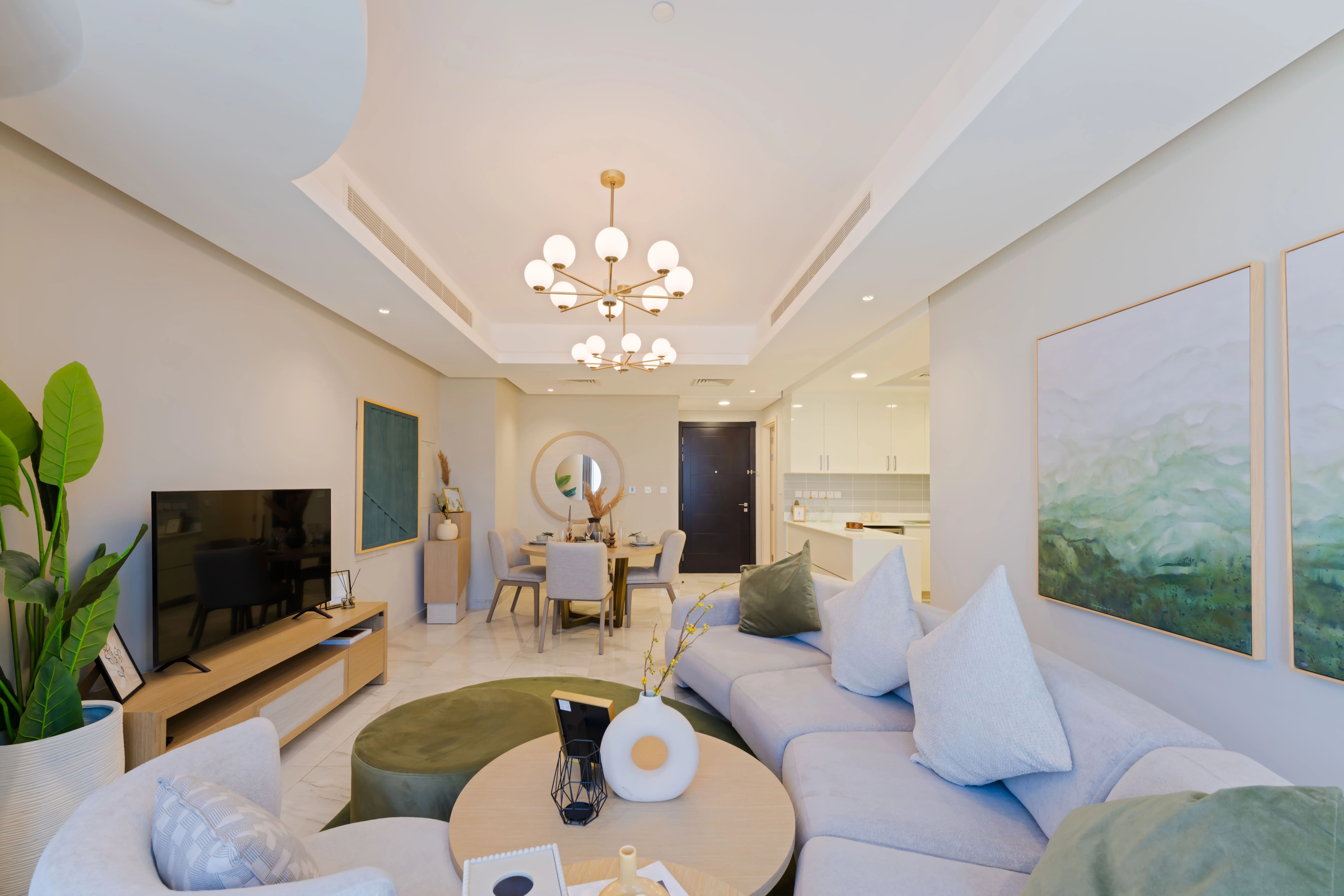 Modern living room at Leaf Tower featuring contemporary interiors on Al Reem Island.
