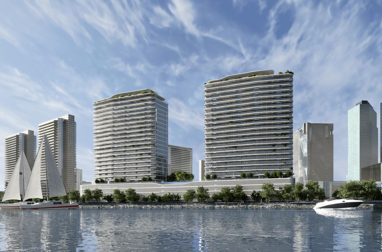 Marlin Reportage twin towers with striking contemporary architecture on Al Reem Island, Abu Dhabi.