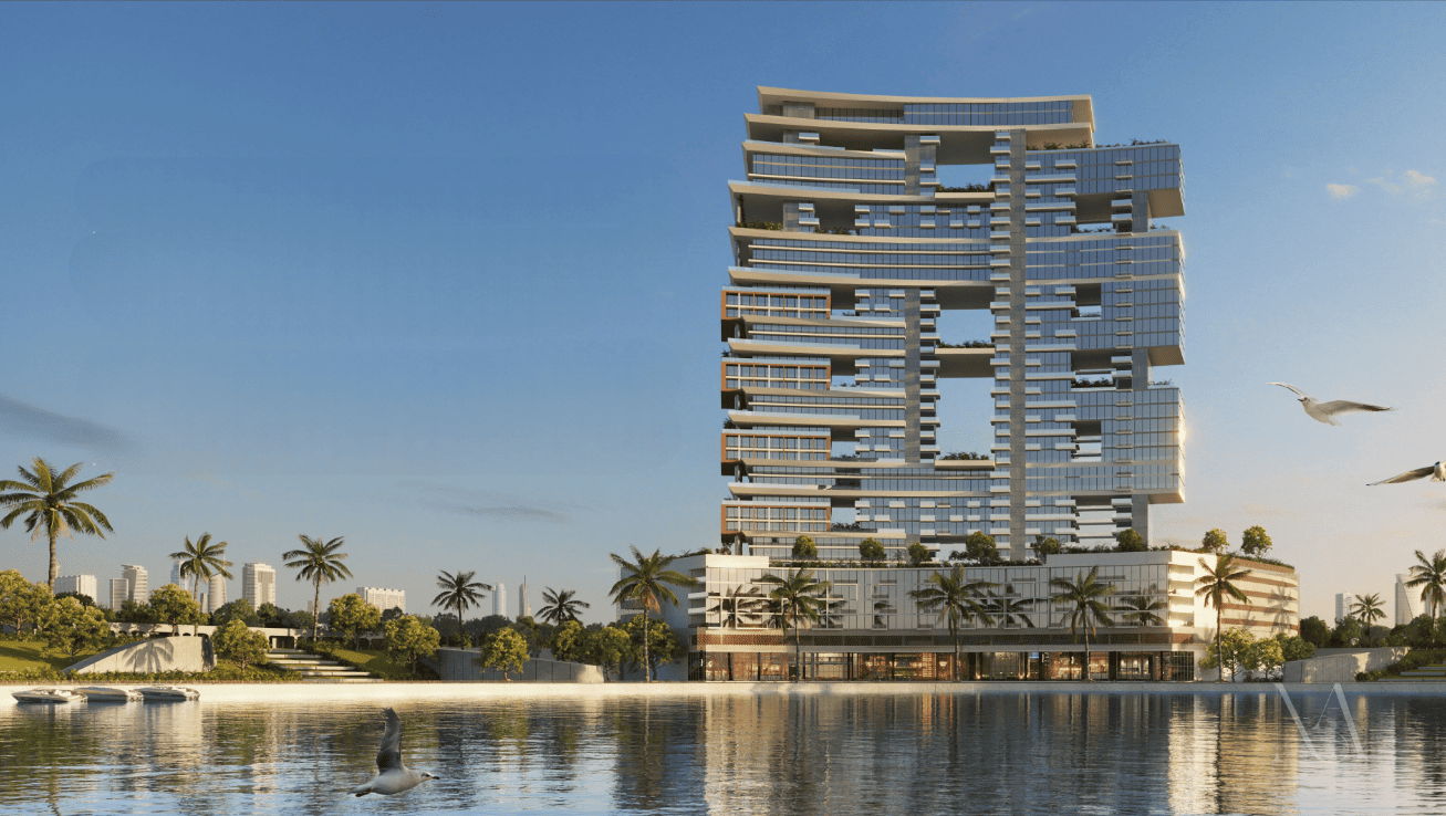 Waterfront perspective of Radiant Marina Towers highlighting modern architecture and floor-to-ceiling glass design.jpg